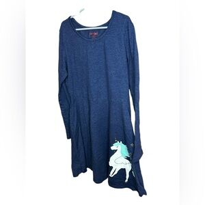 B004. Cat & Jack Girls Unicorn long sleeve dress Blue Large (10-12)